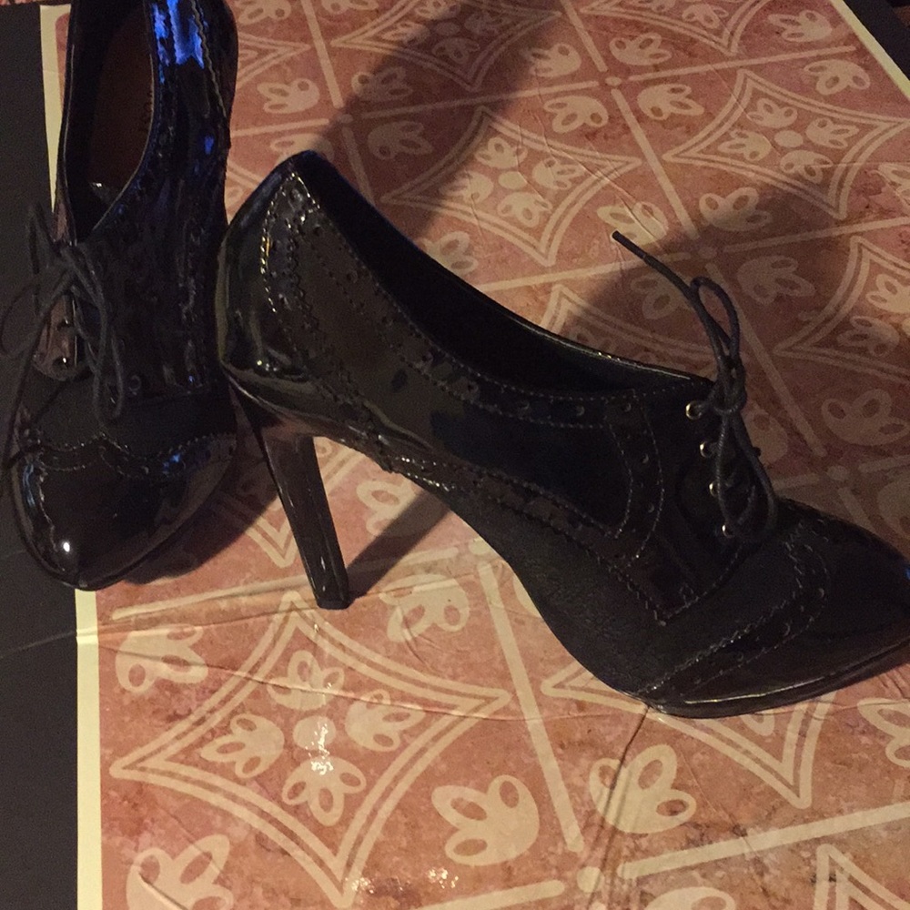Black patent leather stilettos